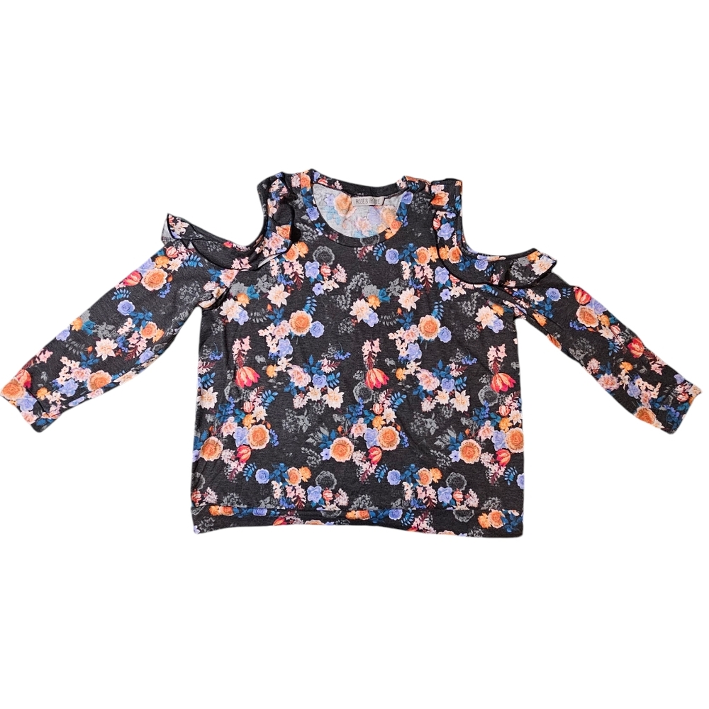 ROSE & THYME Cold Shoulder Floral Sweater Large